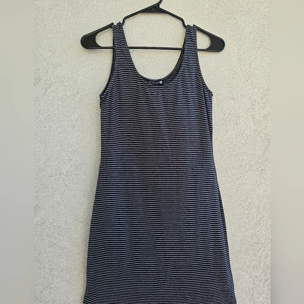 Striped Black and White Sleeveless Dress - Picture 1 of 6